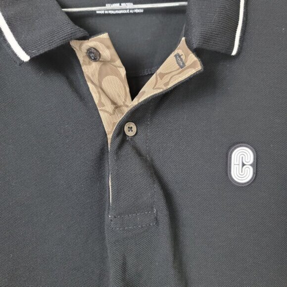 Coach Men Polo Shirt Signature Logo XXL Classic Black Designer Polo - Picture 8 of 14